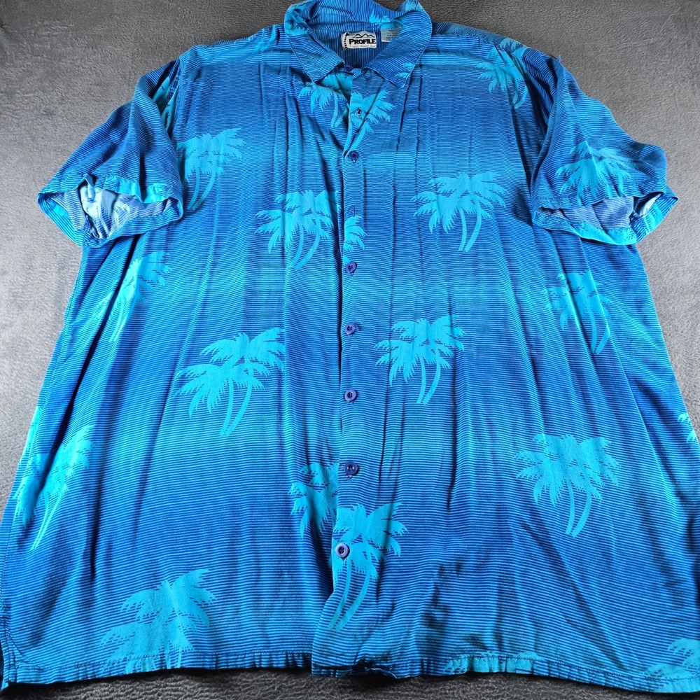 Profile Vintage Hawaii Style Blue Palm Tree Rayon Shirt Mens 3XLT Big Tall
